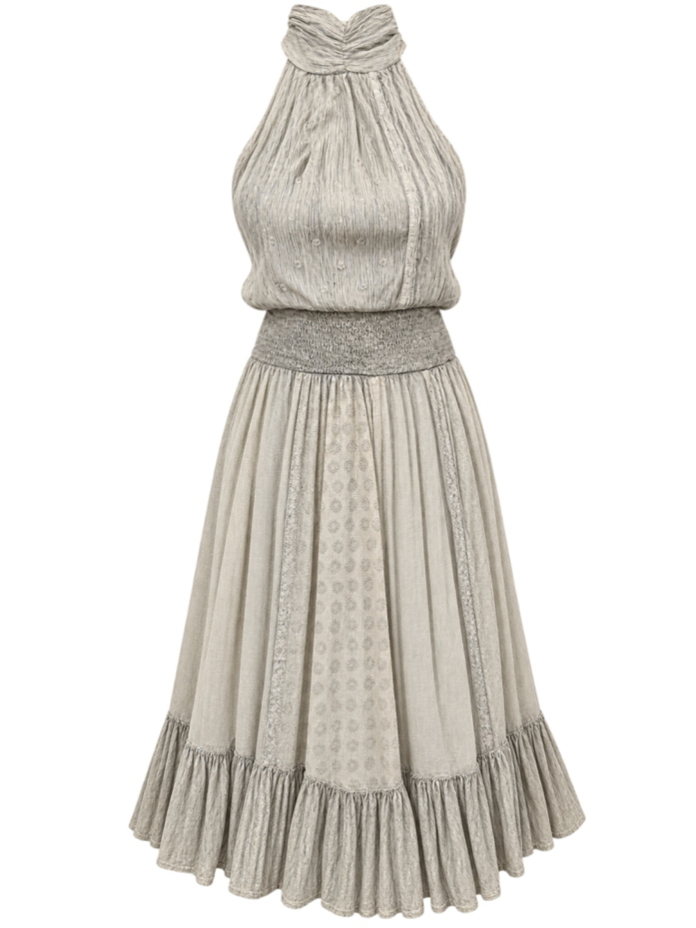 Young Threads Halter Dress Womens Large Gray Boho Smocked Embroidery NWT India